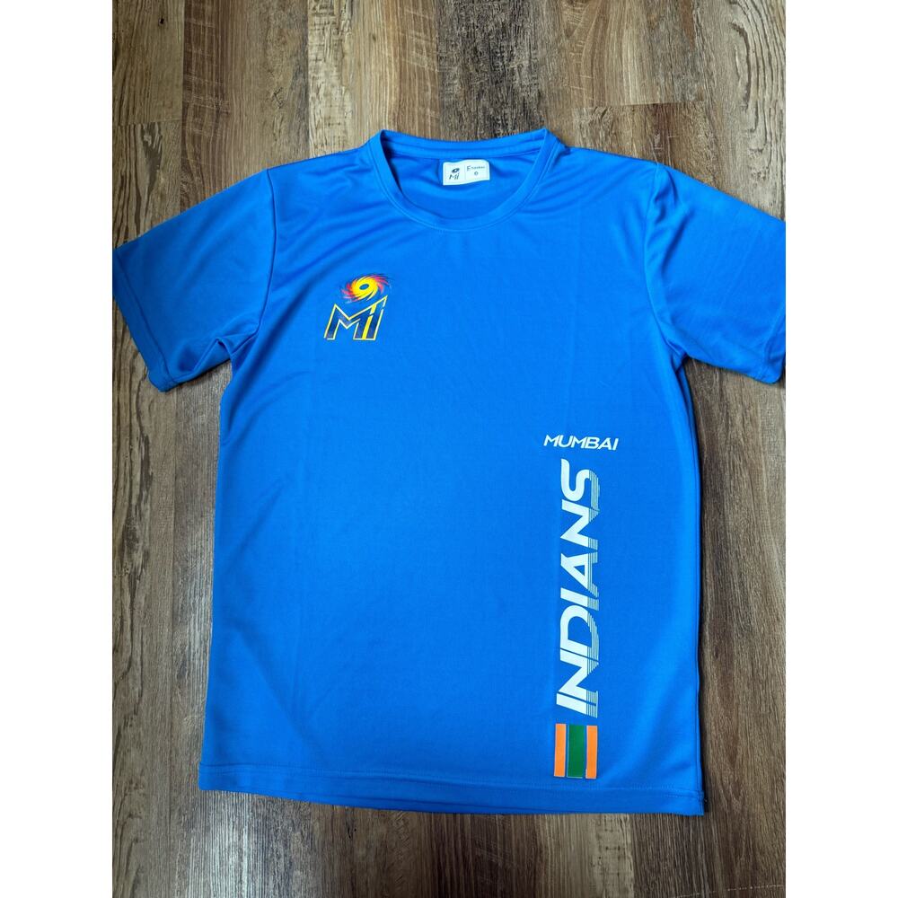 Mumbai Indians Cricket Men's Large Fandom Quick-Dry Blue Short Sleeve Shirt